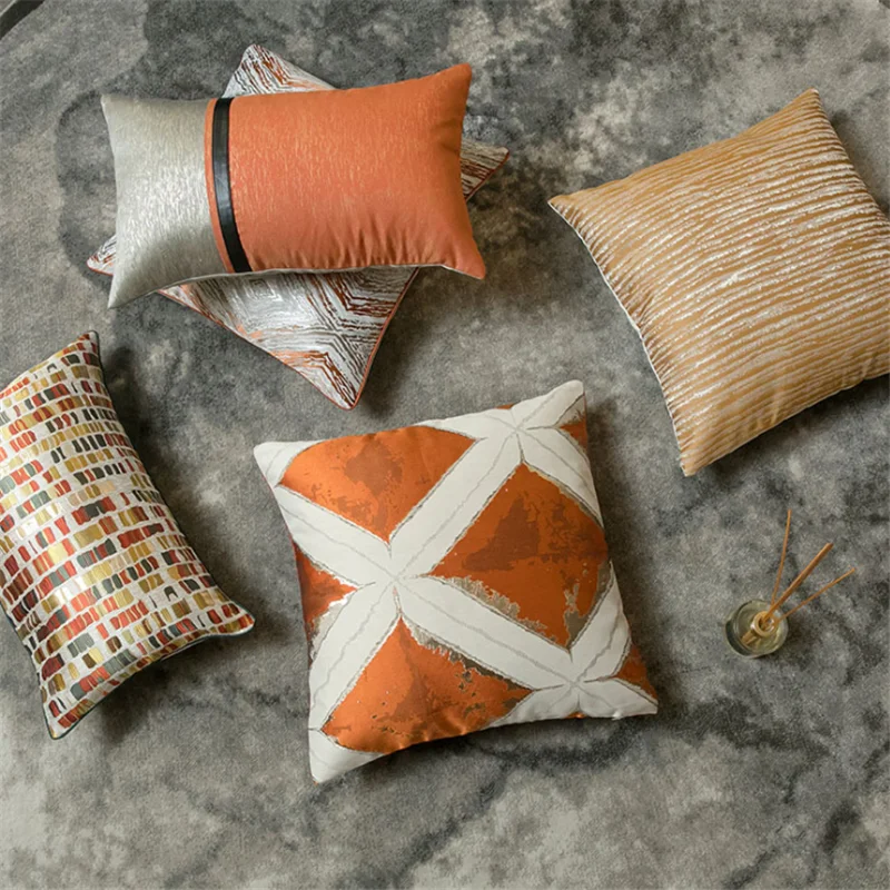 Light luxury orange jacquard pillow model home furnishing museum living room sofa cushion waist pillowcase custom