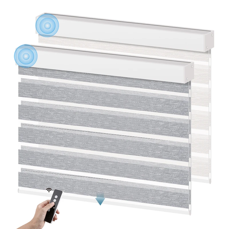 Google Alexa Battery Powered Motorized Roman Shades Blackout Blinds With White Square Cassette