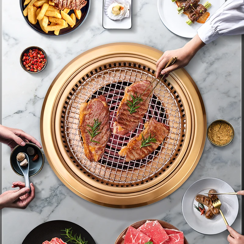 Japanese Round 2500w Stainless Steel Lower smoke exhaust embedded barbecue Grill Commercial Restaurant Electric Bbq Grill