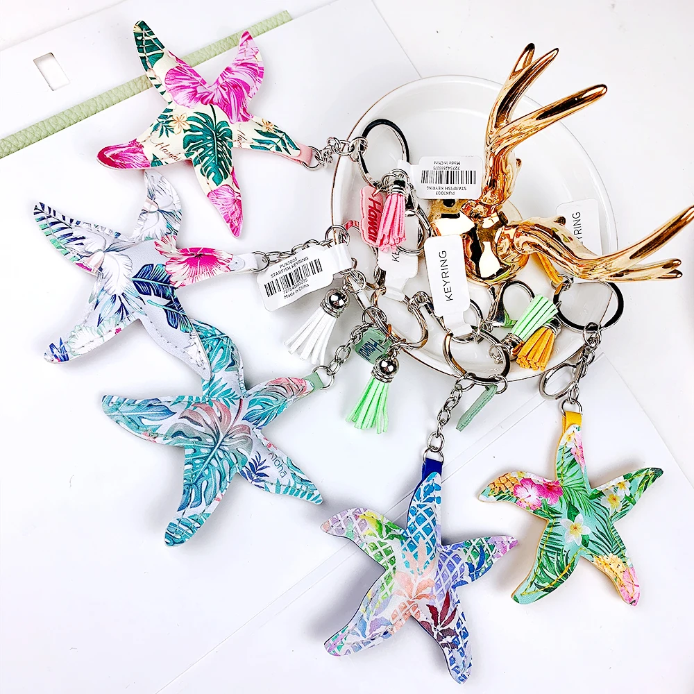 Sale pendant accessories Hawaiian style multi-color PU leather starfish bag pendant key chain.