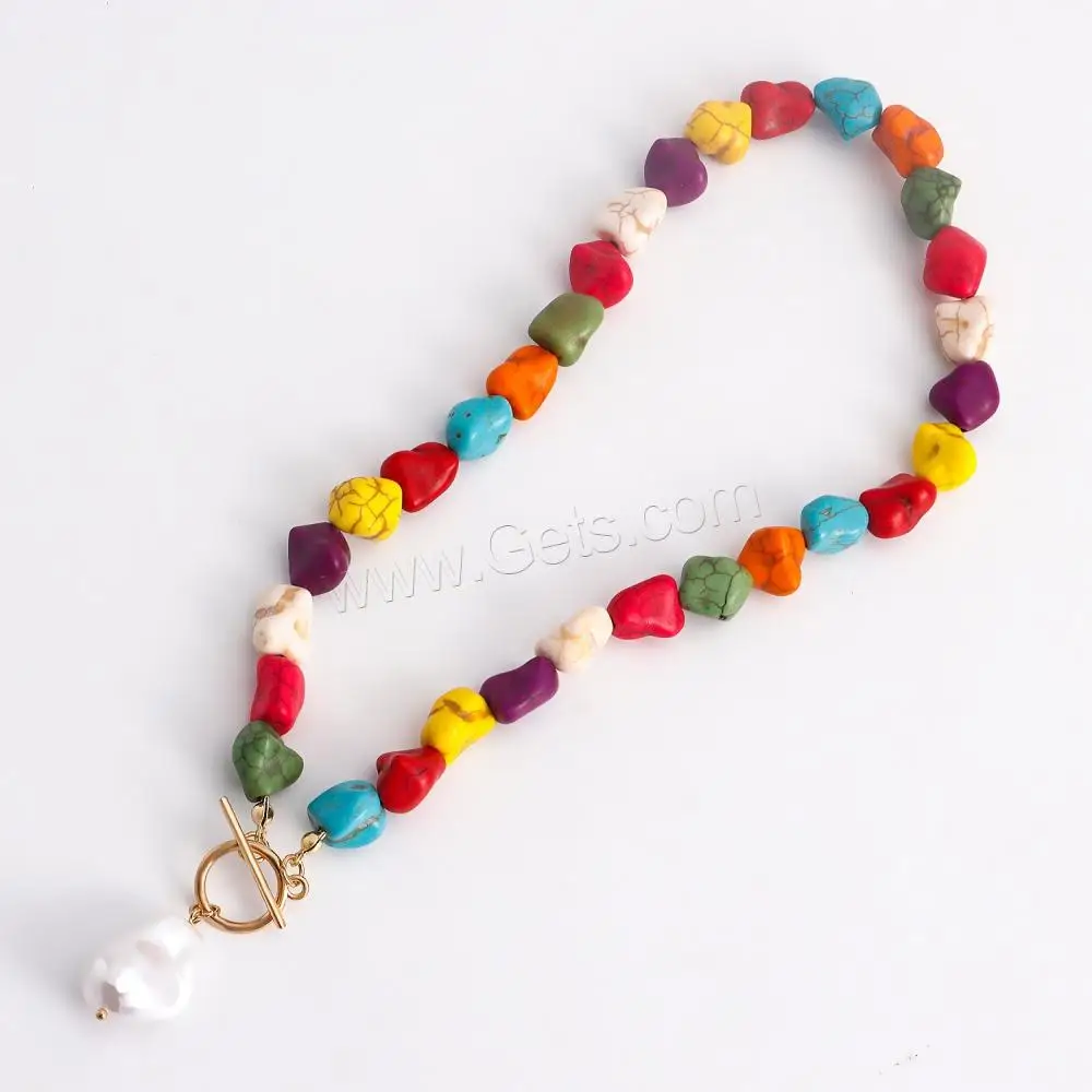gold color plated fashion jewelry Turquoise Freshwater Pearl Necklace Zinc Alloy for woman 30mm Length 42cm 1634153