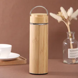 Bamboo Stainless Steel Bottle Austin 304 With Lid Double Wall Insulated Thermos Logo Customization Water Bottle