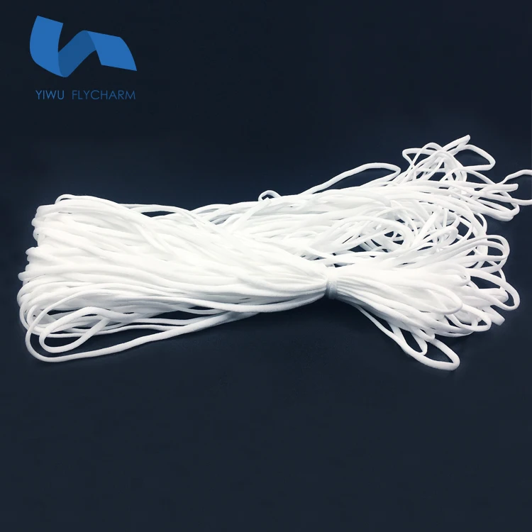 
Manufacturer wholesale high quality white color flat 3mm elastic cord for facial mask ear loop 