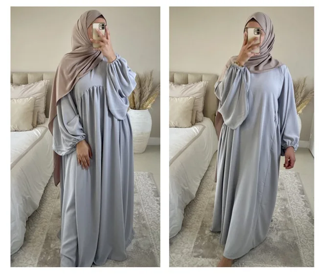 Wholesale Modest Dress Ramadan Eid Mubarak Kaftan Dubai Abaya Balloon Sleeve Abaya Long Sleeve Maxi Dress