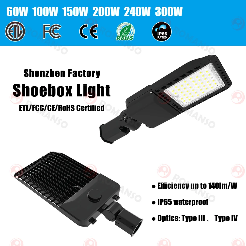ROMANSO Hot Selling Led Street Light Shoebox 100W 150W 200W 240W 300W Led Parking Lot Lighting Area Light