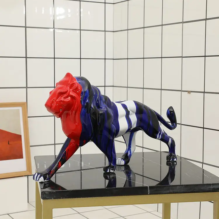 Custom Colorful Paint Animal Sculpture Modern Simple Style Leao Decoracao One Piece Resin Lion Statue For Sale