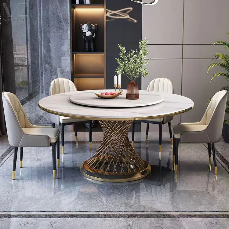 Modern Royal Gold Dinning Sets Furniture Sintered Stone Marble Top Round Dining Table With 4 6 Seats Chairs