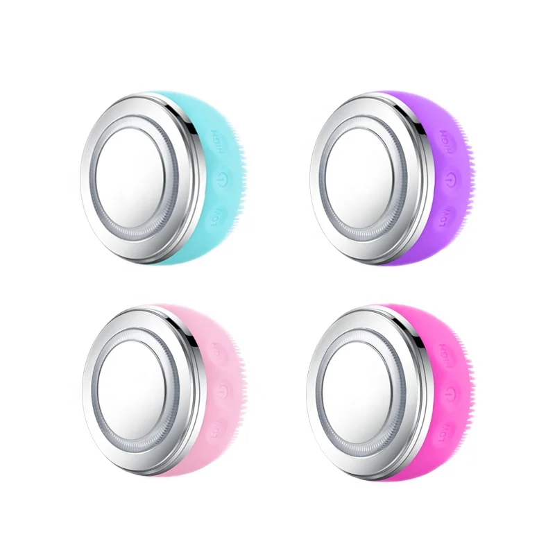 2 In 1 Photon Led Light Therapy Facial Massager EMS Vibrating Mini Silicone Face Cleaning Brush