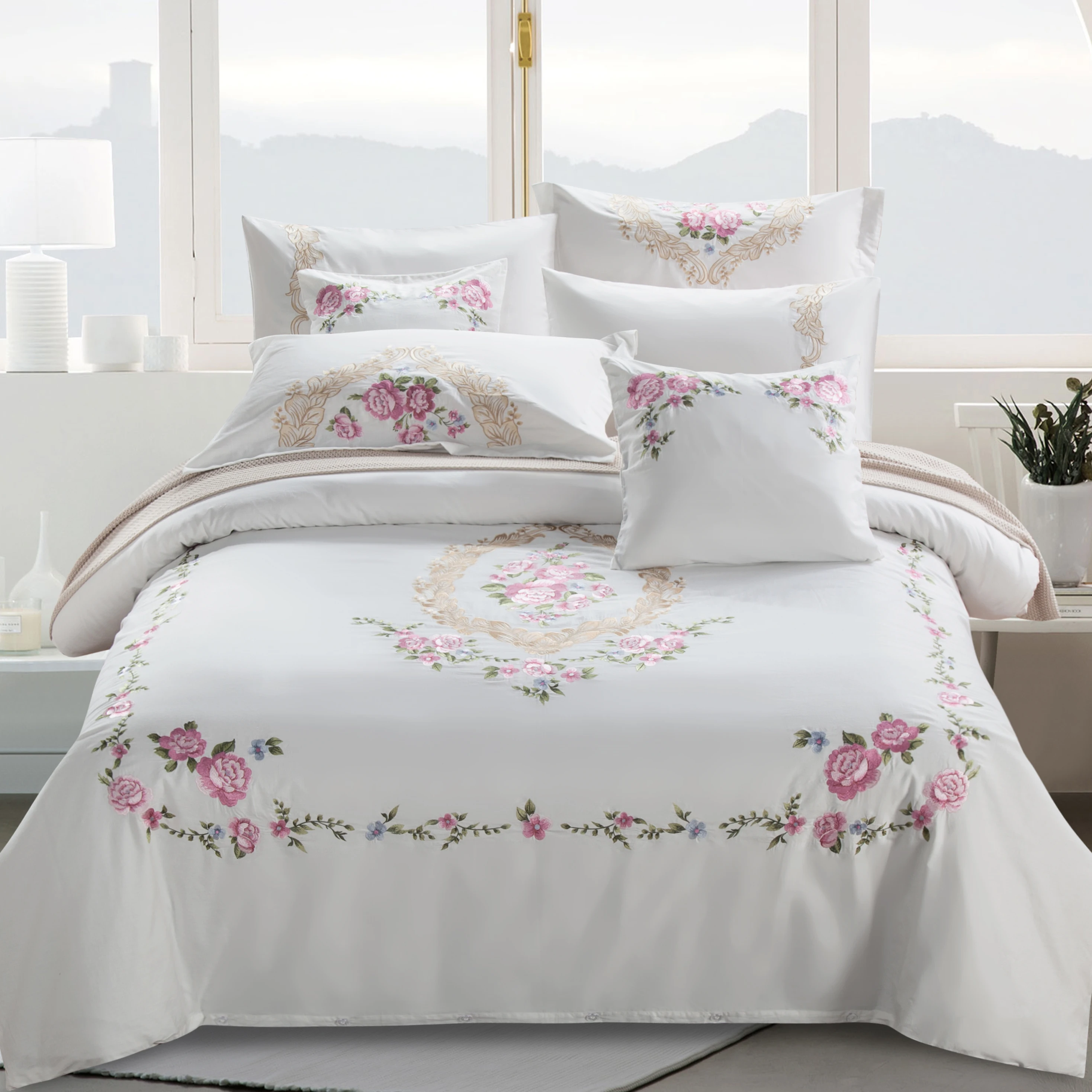 KOSMOS Bedding Embroidery Home Wholesale Microfiber Comforter Set