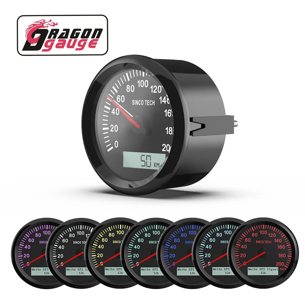  Дракон манометр 85 мм Цифровой GPS Спидометр 200 км/ч 12v/24v ATV морской катер автомобилей Грузовик 7-цветной ЖК-дисплей водонепроницаемый датчик