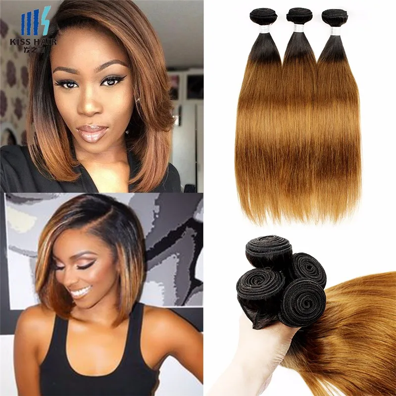 best selling 2 tone hair bundle 1B 27 ombre hair weft silky straight honey blonde virgin Brazilian human hair extension