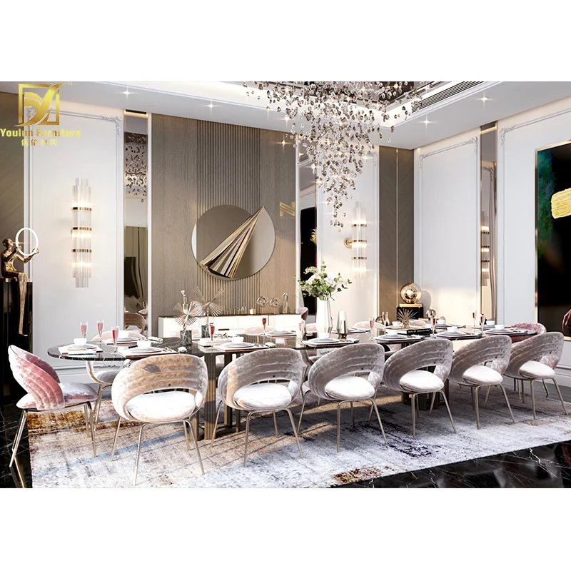 Dining room furniture tables chairs 14 long seater marble dining table and chair set for 12