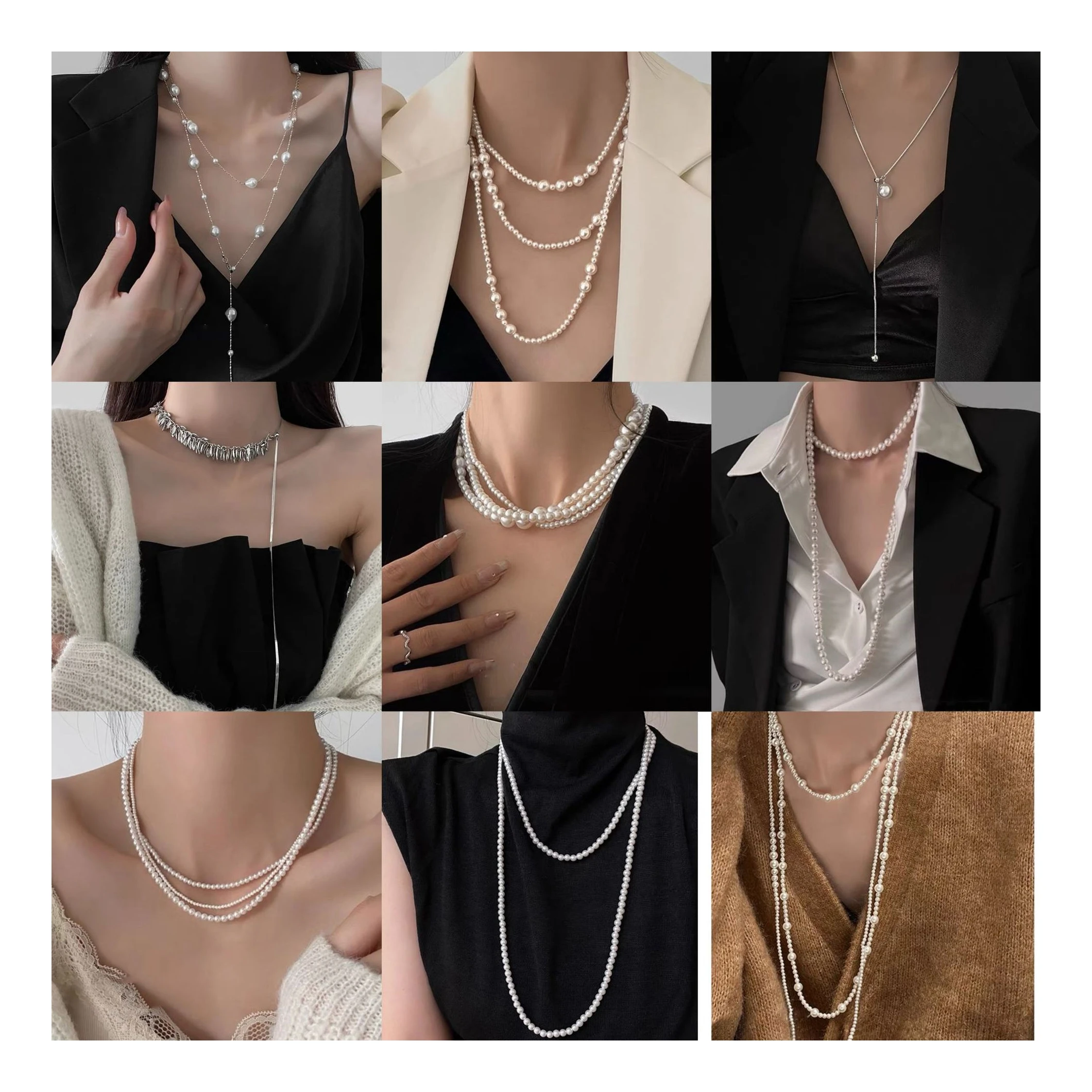 Fashion Long Pearl Multi-Layer Pearl Women Necklace Long Custom Cheap Low Price Pearl Necklace