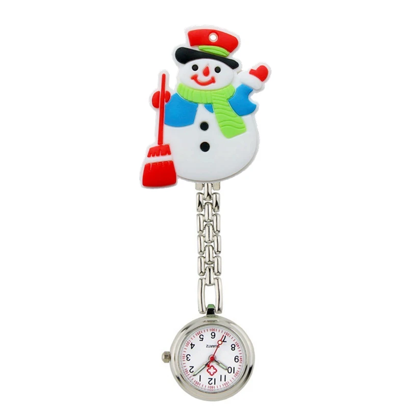 Christmas Santa Claus Alloy Chain Clip Hang Nurse Doctor Pocket Watches Hospital Snowman Reindeer Trees Socks Gift Watch Clock