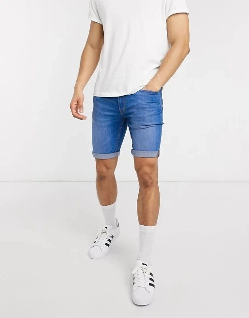 
Belt loops Fly fastening Burton Menswear denim shorts in blue wash slim fit denim shorts men 
