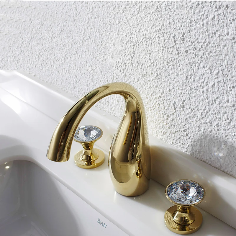 Bravat Modern Brass Handle Two Handles 3-hole Basin Mixer Separate Crystal Basin Faucet