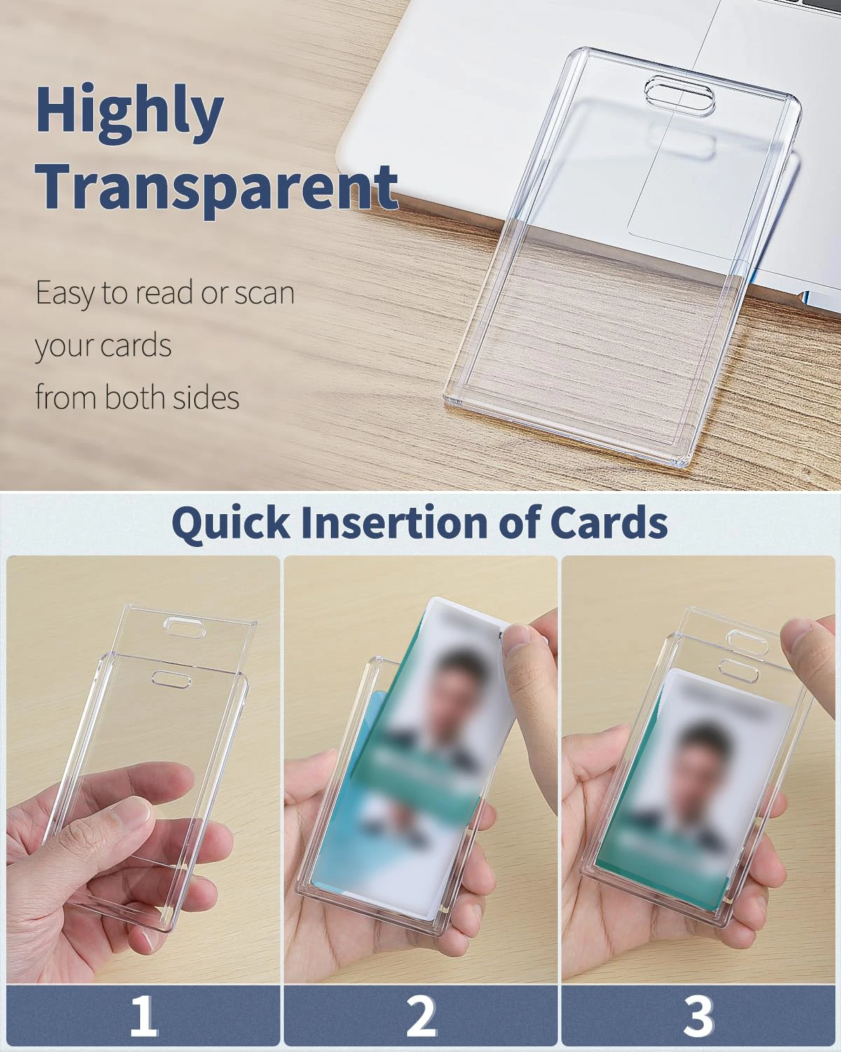 Sliding Badge Holder Clear Card Case Hard Plastic Card Protector Pouch For Office School Id Credit Card Driver License Pass