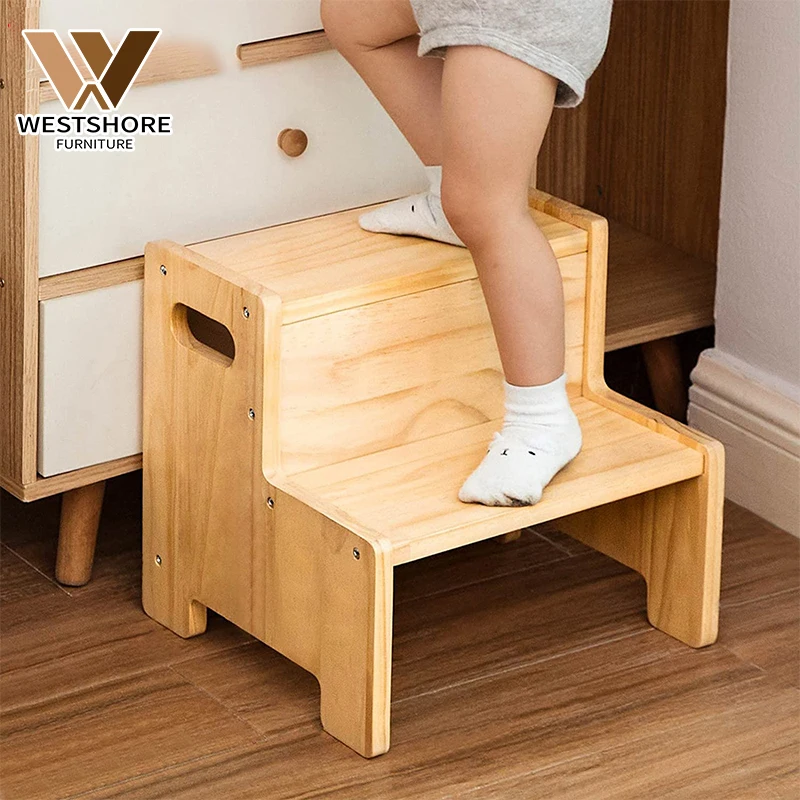 Деревянный двухступенчатый стул для малышей, детский стул из сосновой древесины Монтессори, стул для ванной и кухни, горшок для тренировок, мытье рук и зубов