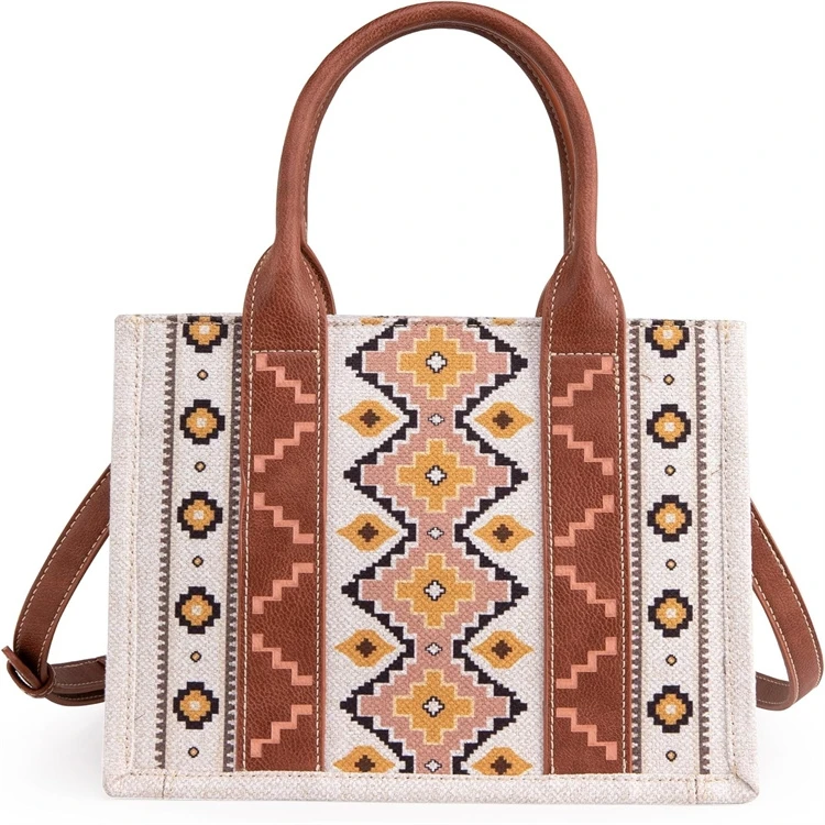 Retro Cotton And Hemp Printed Western Women Handbags Shoulder Handheld Canvas Crossbody Bag With Printing Pattern Logos
