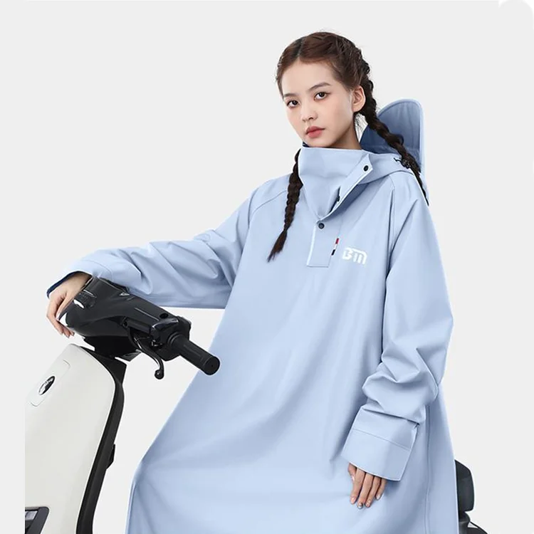 New Extended Loose Waterproof Adult Unisex Bike Electromobile Thickening Polyester Pongee Rain Poncho with Wide Hood Brim