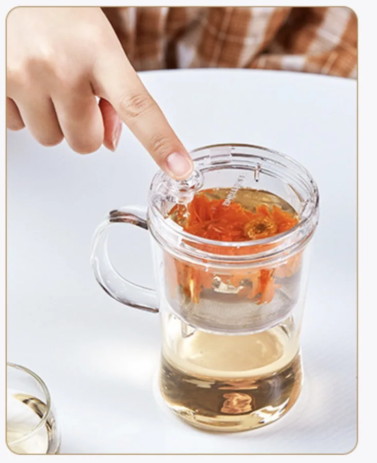 12Oz Heatproof Glass Tea Cup With Push Drip Plastic Infuser For Loose Tea