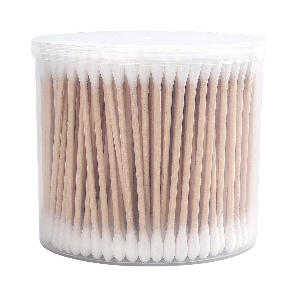 Amazon product 300 pcs pp boxes ear cleaning bud use wooden stick cotton swab double q tips cotton bud absorbent cotton swab