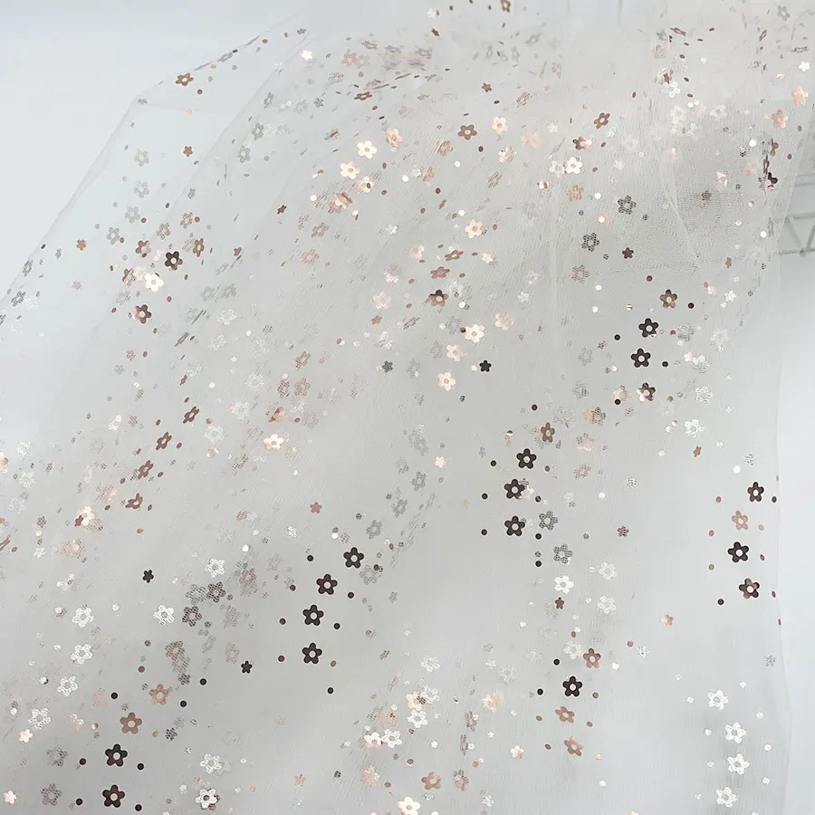 Customized polka dot flower butterfly triangle fancy kids dress multicolor glitter sequin shape tulle mesh sheer fabric