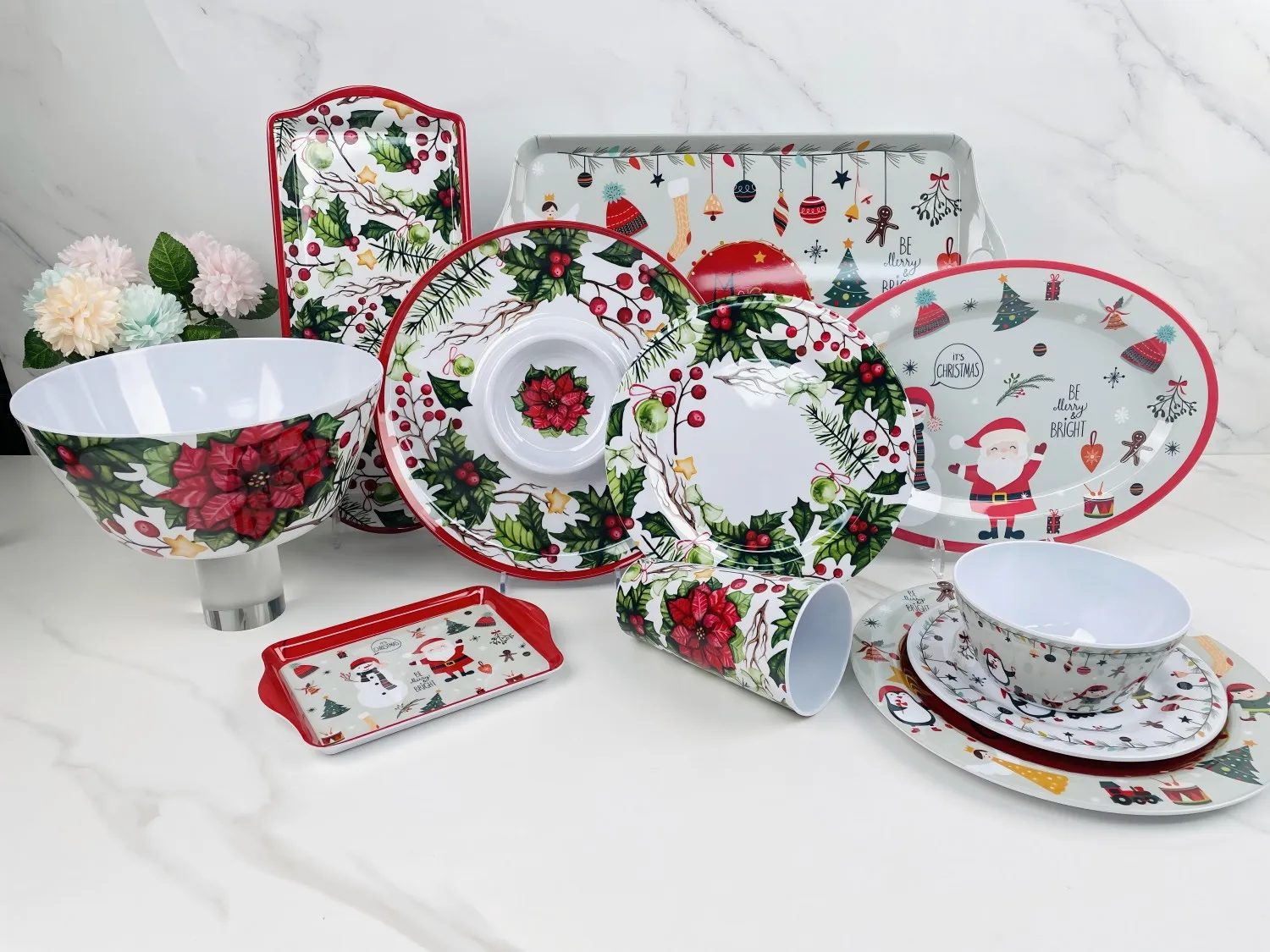 Chinese Factory Wholesale Supply Melamine Plastic Plate Dinnerware Dinner Tray Food Grade Dinnerware Christmas