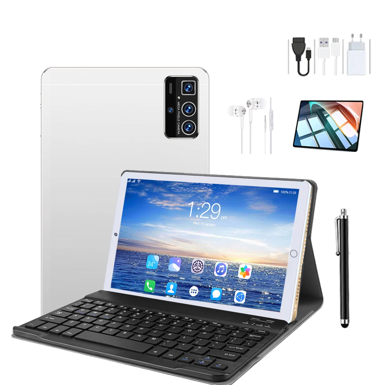 Customized 10 inch Business Bidding Tablet PC 2.0GHZ Octa Core MTK Android 13 Tablets with BT Keyboard Speaker Mouse Case