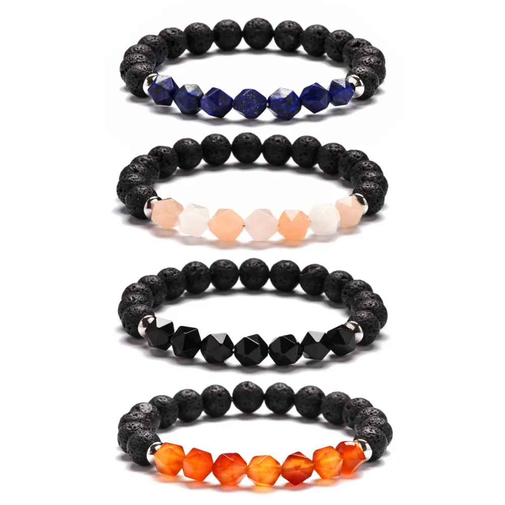 8mm Real Natural Red Agate Tiger Eye Natural Lava Stone Wrist Mala Women Men Bracelet