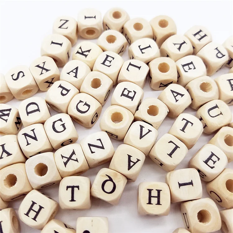 12Mm 10Mm Custom Number English Russian Alphabet Baby Beech Wood Wooden Bead Teether With Letters