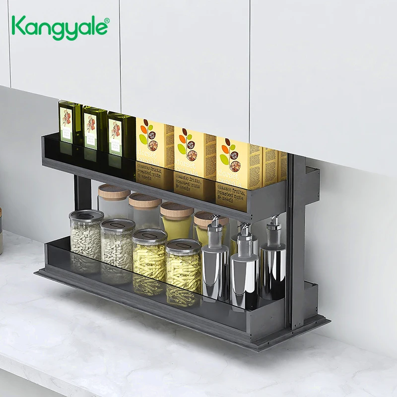 Best Selling Kitchen Automatic Cabinet Voice Control Lifting Smart Kitchen Electric Lifting Rack High Cabinet Pantry Lift Basket