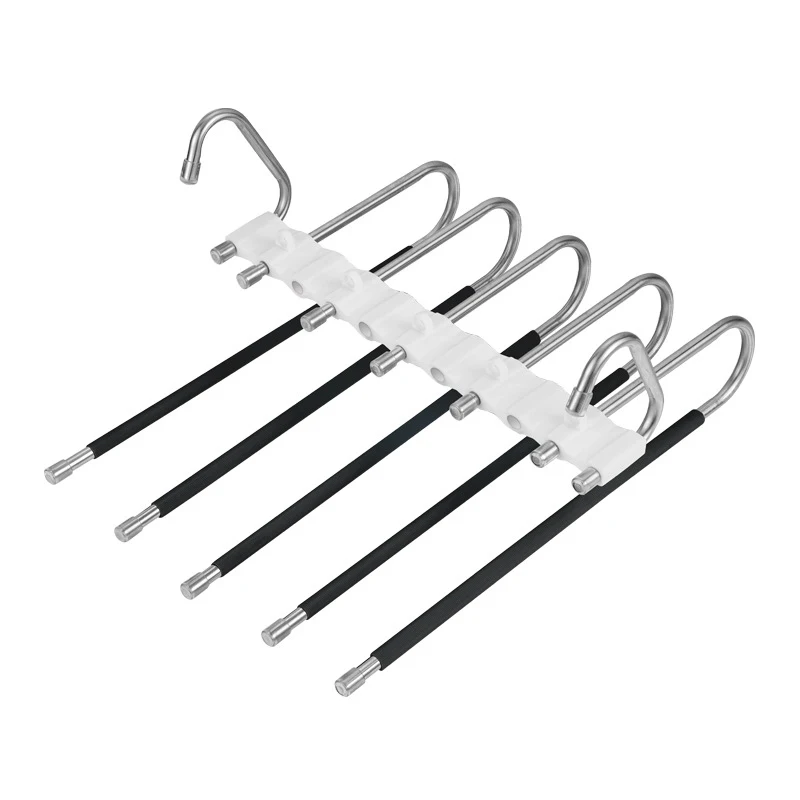 Multi-functional 5 in 1 Trouser Storage Rack Adjustable Pants Tie Storage Shelf Closet Organizer Stainless Steel Clothes Hangers