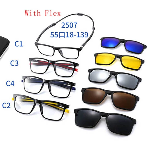 New with flex  Eyewear 5 in 1 Magnet Polarized Sunglasses Interchangeable Magnetic Clip On Glasses