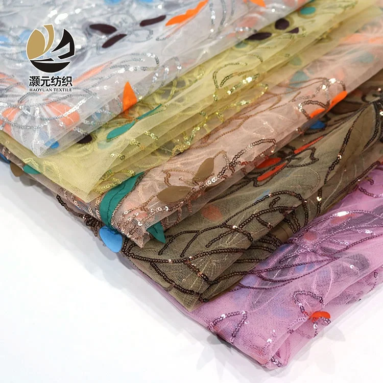 Wholesale fast delivery flower tulle mesh children dress sequins fabrics textiles embroidery