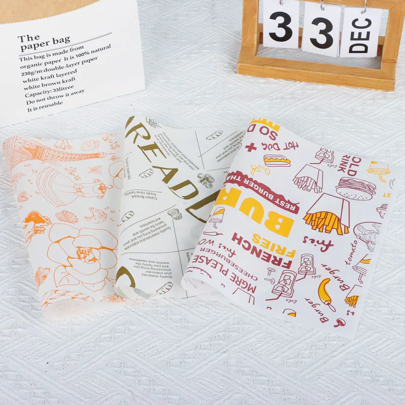 Custom Greaseproof Paper with Logo Printing Food Grade Deli Hamburger Sandwich Wax Paper Custom Food Wrapping Paper
