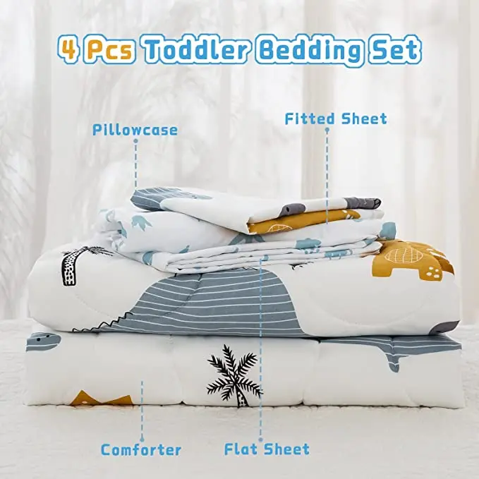 Dinosaur Toddler Bedding Set Super Soft Microfiber Quilt 4-Piece Set for Boys
