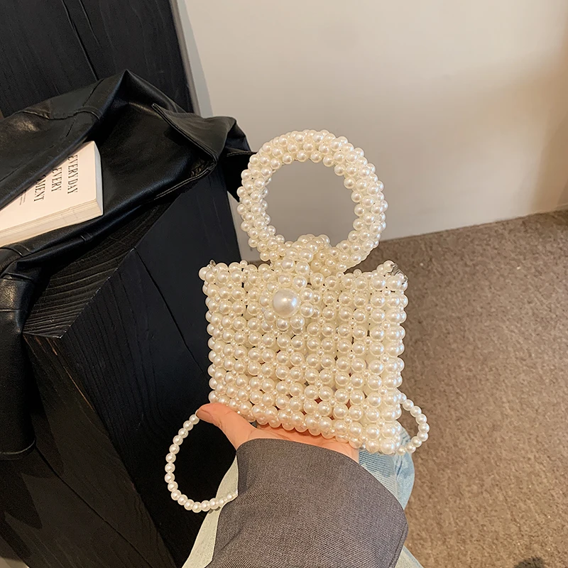 Newest pearl clutch evening bag handmade beaded dinner banquet pearl party bags Tote Handbag