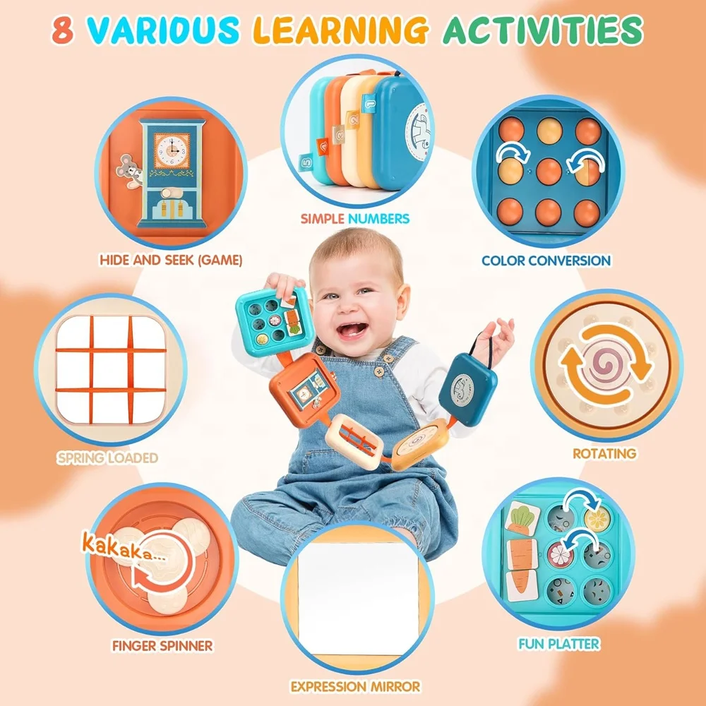 Babies Montessori Sensory Activity Busy Board Toy Infant Developmental Learning Multi-functional Foldable Cube Travel
