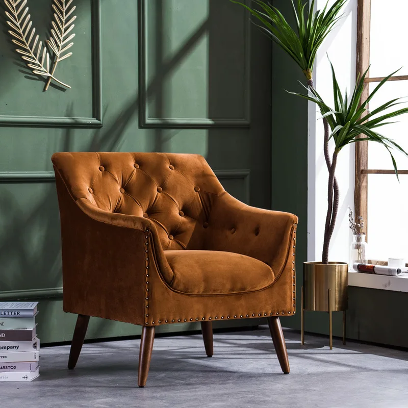 Wholesale American light luxury retro velvet fabric solo sofa tiger chair small living room bedroom casual European style French