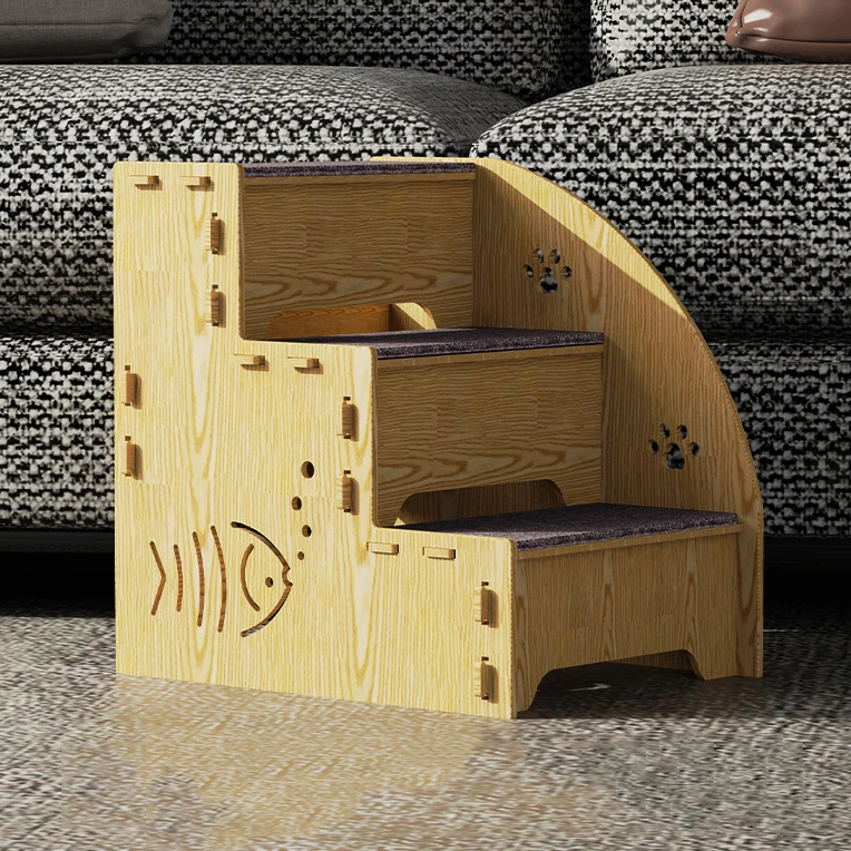 Foldable wood durable cat Dog Pet Stairs for bed sofa With anti slip pad