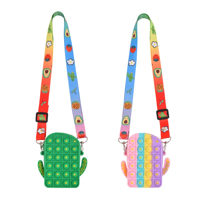 Stress reliever girl kid mini lady popit simple dimple cactus push pop bubble shoulder bag silicone messenger fidget popper bags
