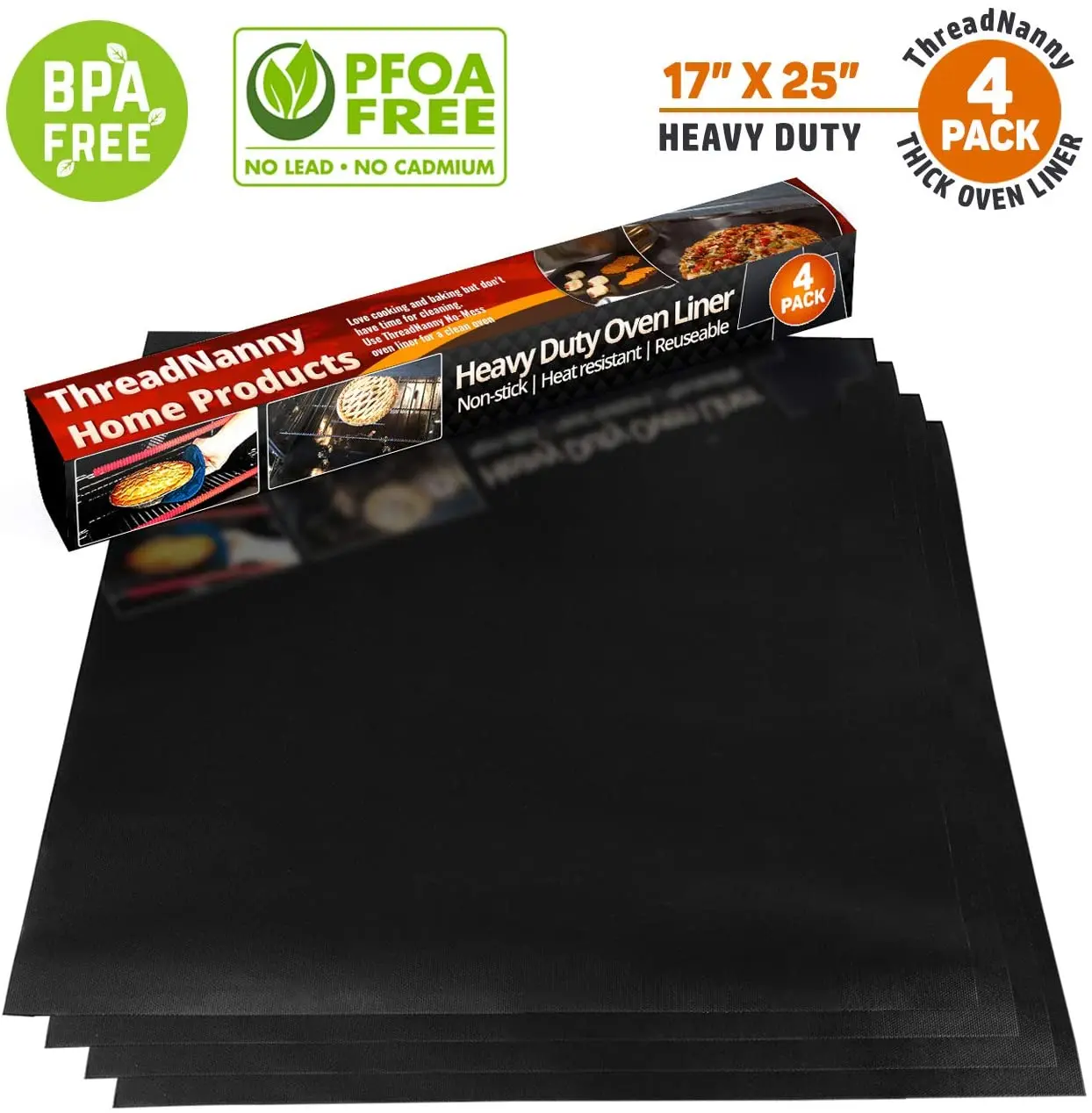 BPA and PFOA Free  Non Stick Oven Liners Set of 5 for Electric Gas Oven