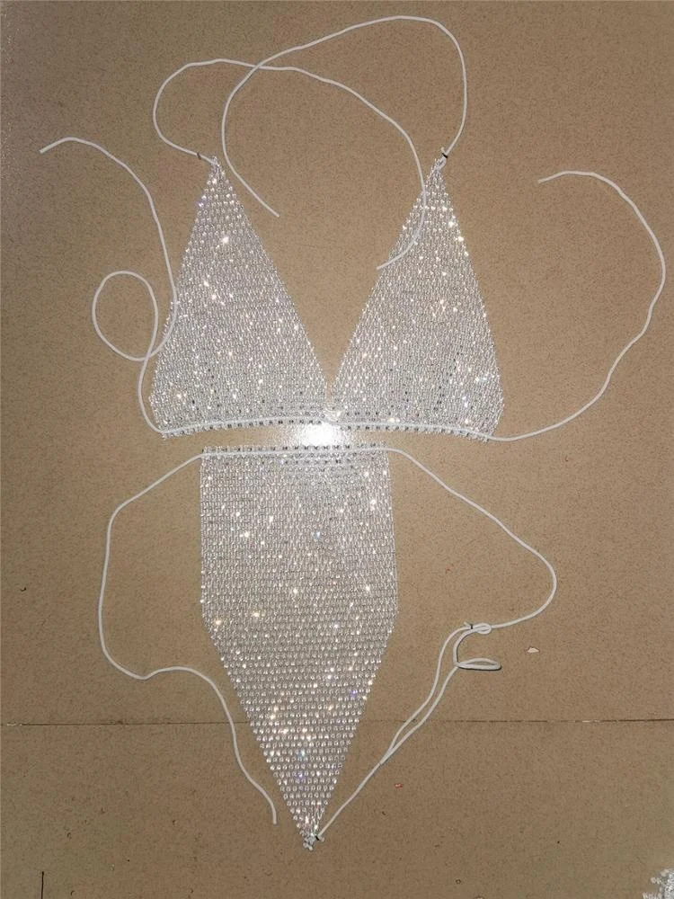 SA1348 Wholesale 2019 3pcs set bikini Women Sexy Bikini Diamond Girls White Swimwear