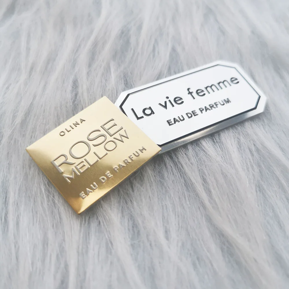 Factory Custom Engraved Logo Aluminum  Sign Embossed Antique Brass Brand Nameplate Metal Name Label Plate For Perfume