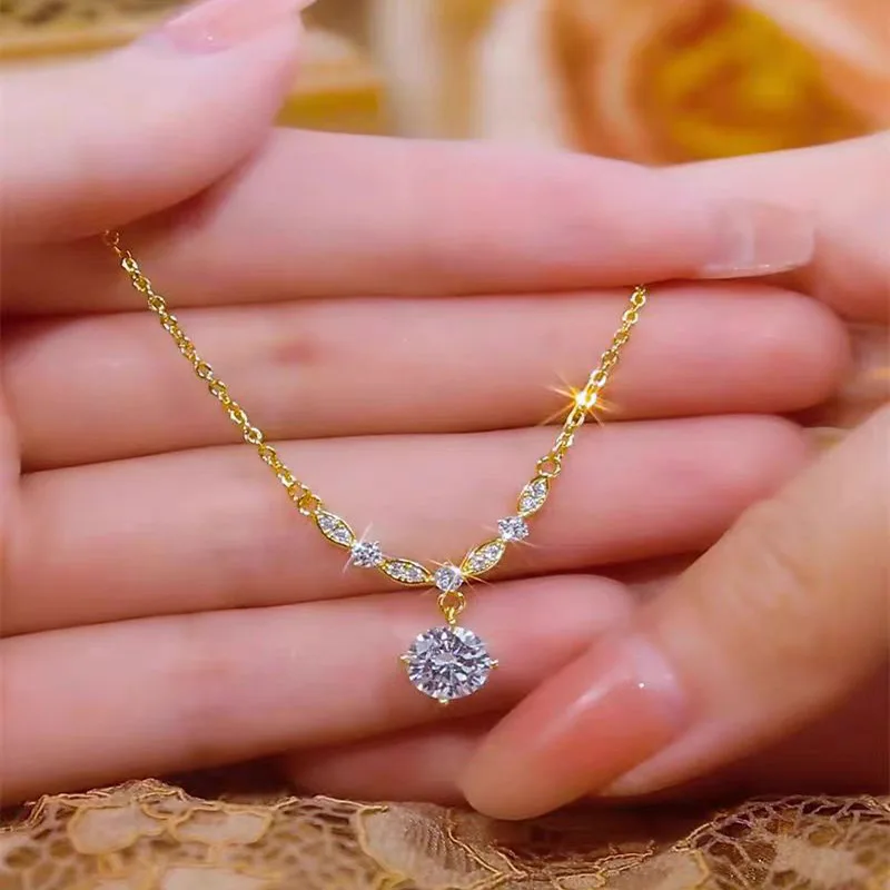 Shining Micro Zirconia Stainless Steel Chain Cz Brass Geometric Necklace Sparkling Cubic Zirconia Choker Necklace