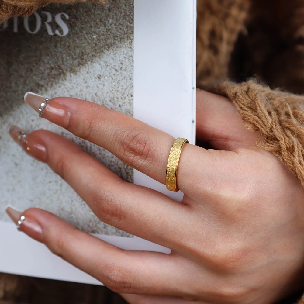 Chris April 316L Stainless Steel Gold Plated Ring Sandy Matte Finish