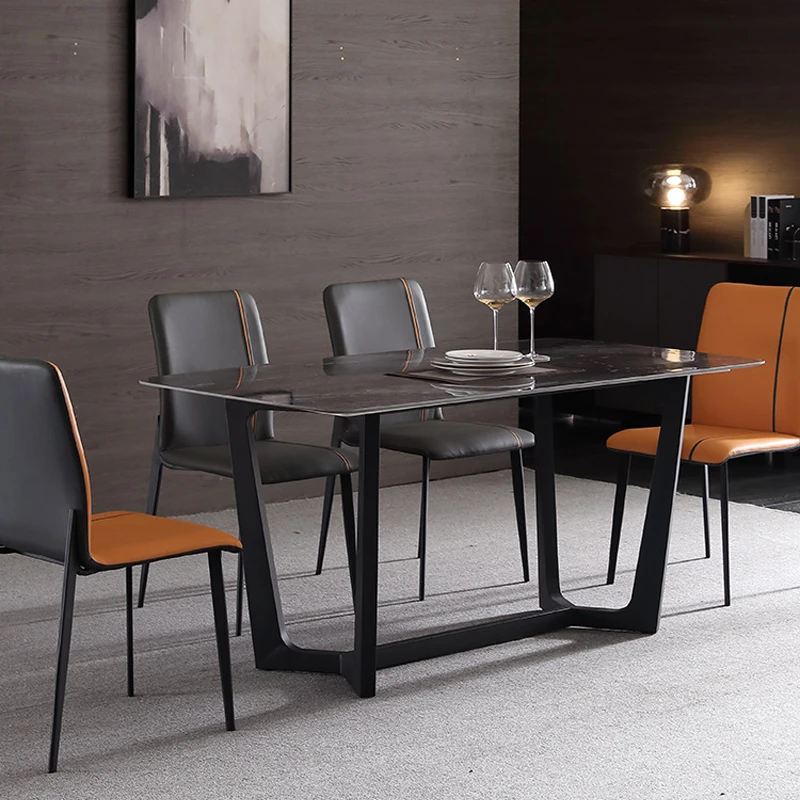 Light Luxury Style Rectangular Italian-style Glossy Rock Slab Dining Table