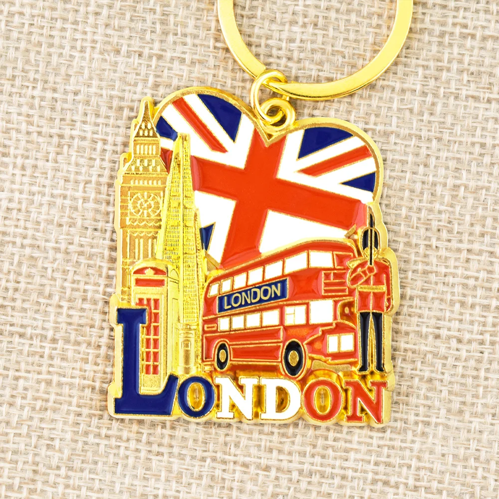 Custom British Bus And Building Souvenirs Wallet Key Chain Luxury Enamel Logo 3D Metal Alloy England Keychains