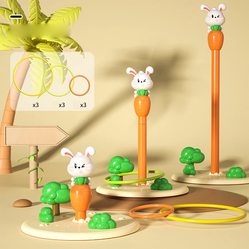 Popular Interactive cute animals tumbler hoop trap toy baby rabbit ring toss game set